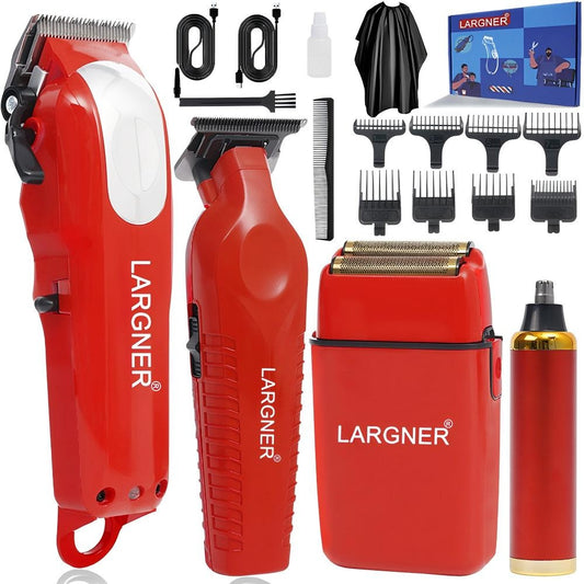 LARGNER 4-Piece Set For Men - Red Hair Clipper, Trimmer, Reciprocating Electric Shaver, And Beard Trimmer With USB Rechargeable Power
