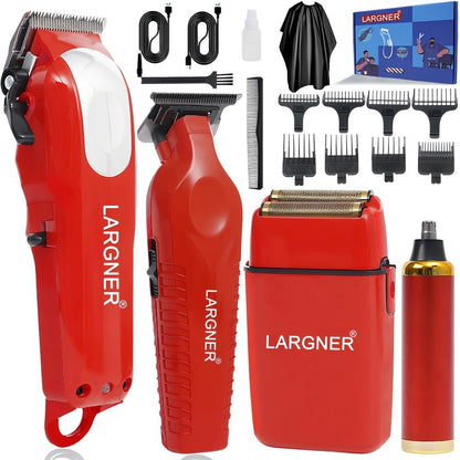 LARGNER 4-Piece Set For Men - Red Hair Clipper, Trimmer, Reciprocating Electric Shaver, And Beard Trimmer With USB Rechargeable Power