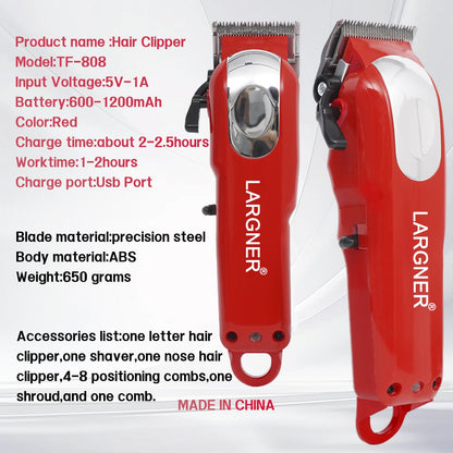 LARGNER 4-Piece Set For Men - Red Hair Clipper, Trimmer, Reciprocating Electric Shaver, And Beard Trimmer With USB Rechargeable Power