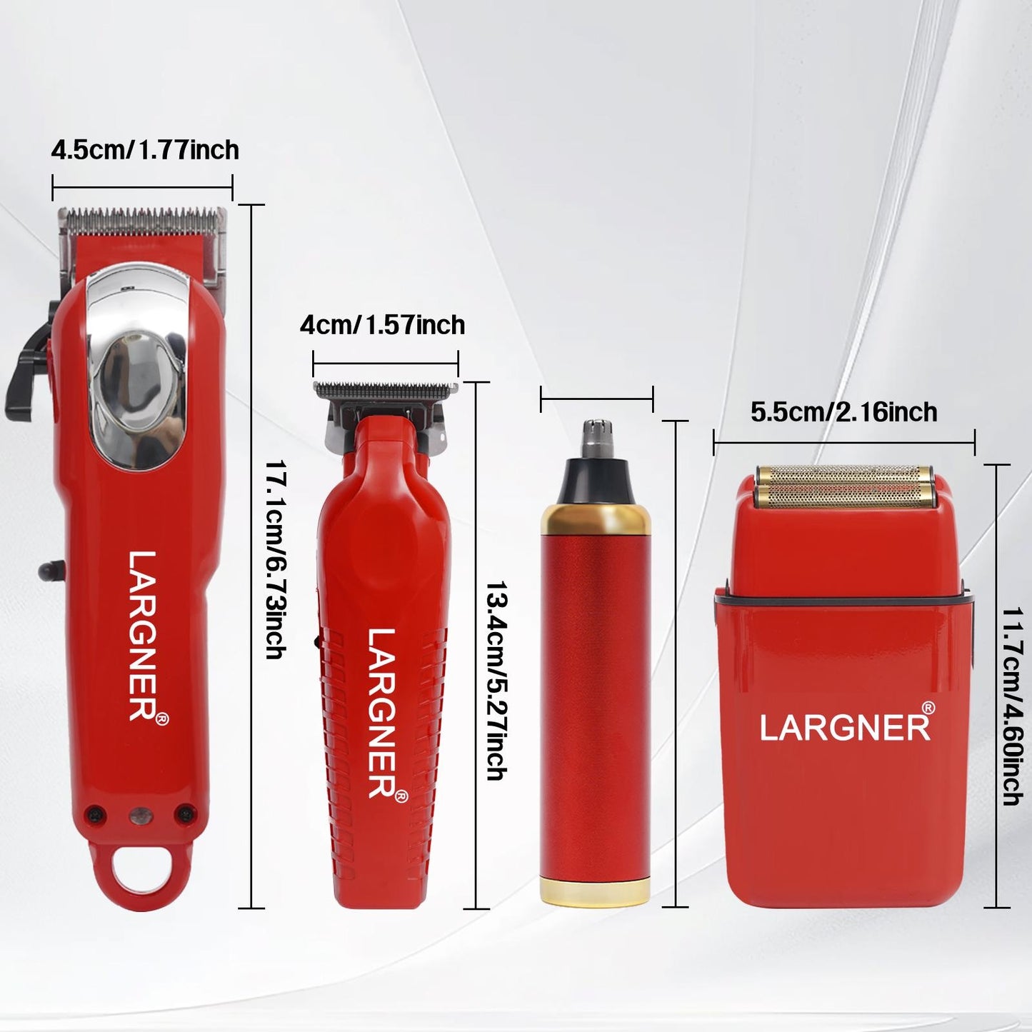 LARGNER 4-Piece Set For Men - Red Hair Clipper, Trimmer, Reciprocating Electric Shaver, And Beard Trimmer With USB Rechargeable Power
